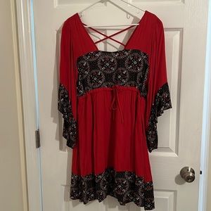 Dark orange with navy pattern with longer sleeves dress - Entro - L